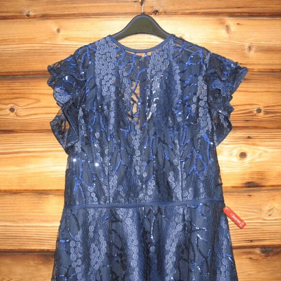 Mac Duggal 12467  Flutter Sleeve Sequin Applique Cocktail Dress Blue 16 - Picture 7 of 15